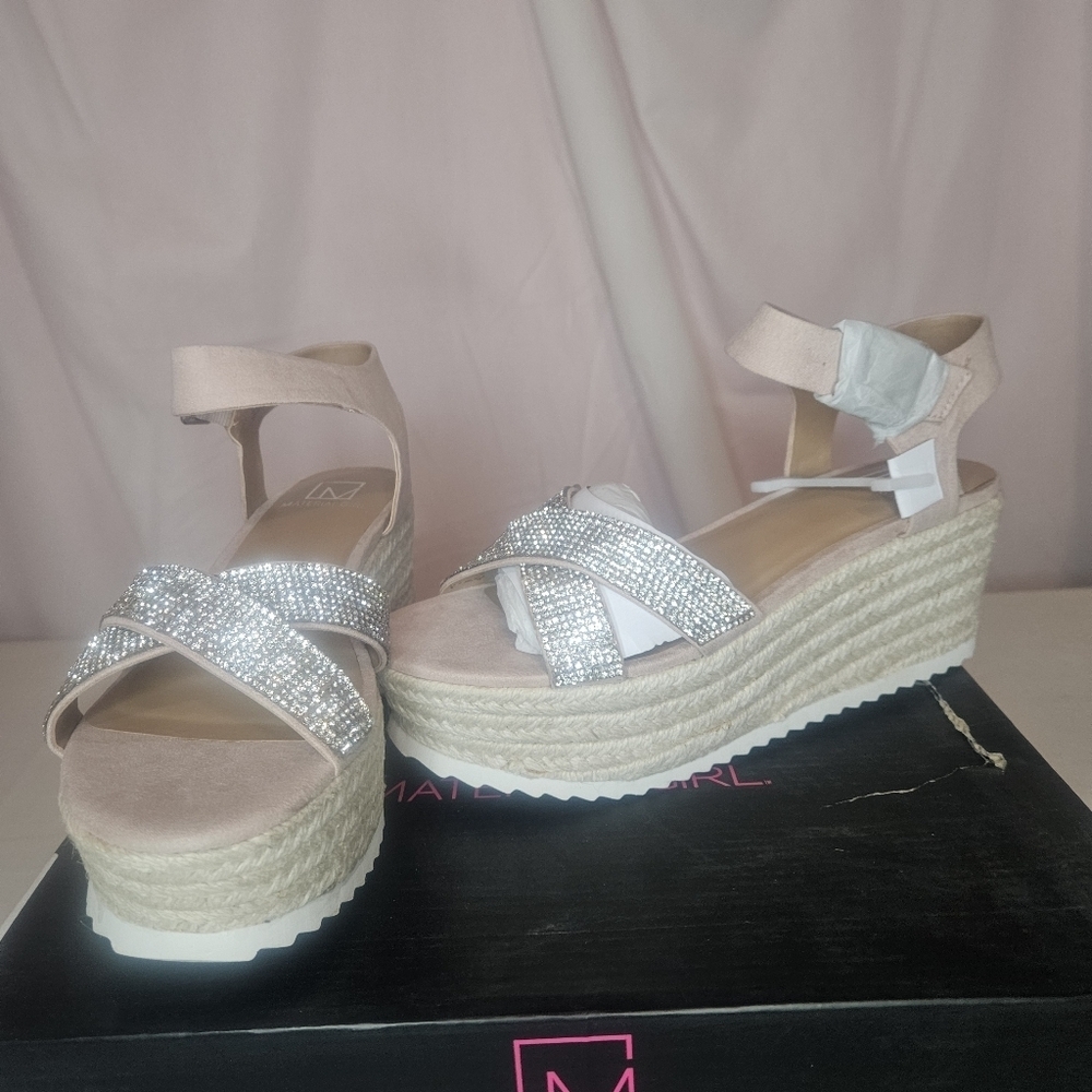 Material Girl Brinny Platform Espadrilles Light Pink 5.5 NWT Bling Strappy